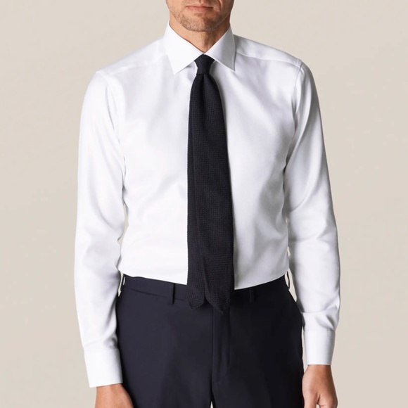 ETON Contemporary Fit Textured Mens Long Sleeve Dress Shirt Size 15 White - Picture 6 of 6